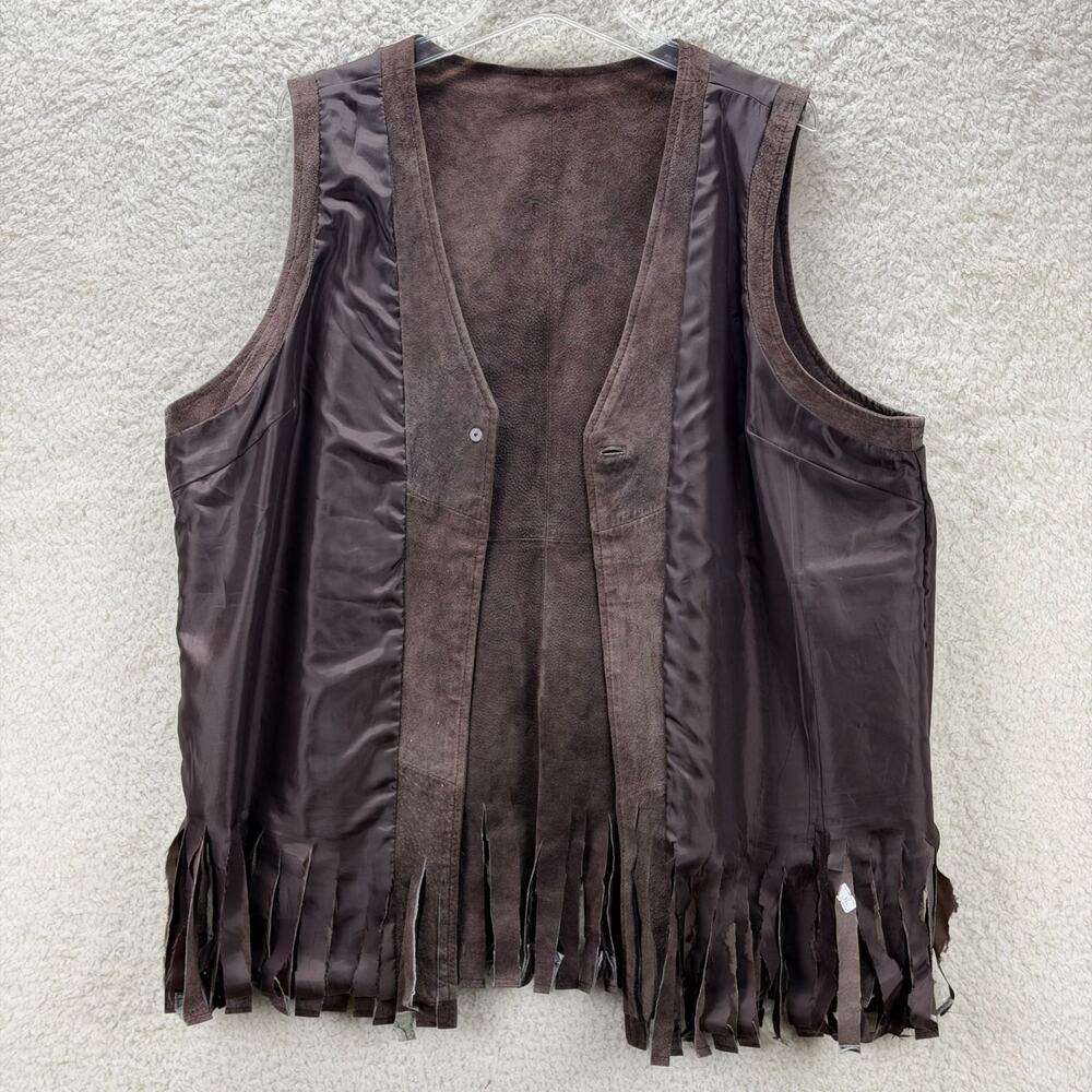 Terry Lewis Leather Vest Brown Women 1X Lined Button Western Bohemia Cowgirl - Picture 3 of 12